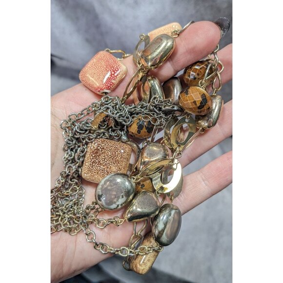 Retro Chunky Ceramic Glass And Metal Layered Necklace - Picture 7 of 8